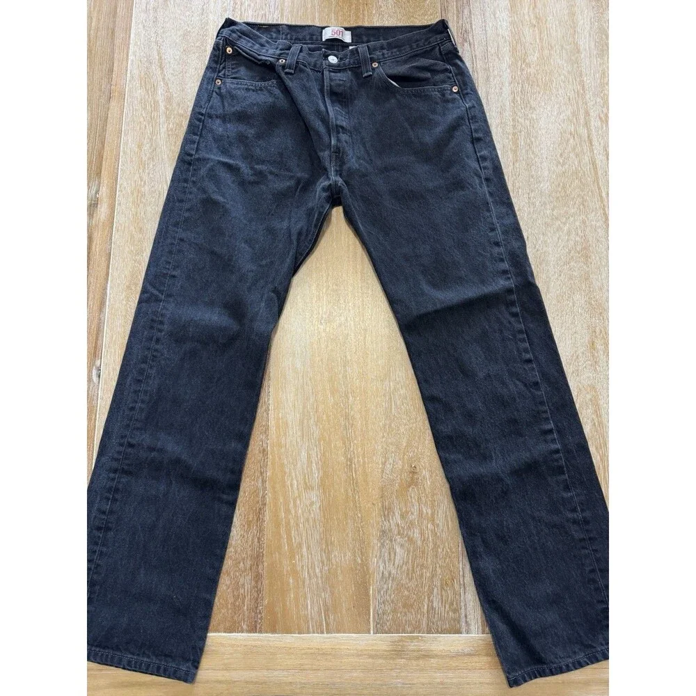 Levis 501 Original Fit Jeans Mens 34x32 Faded Black Denim Straight Button Fly